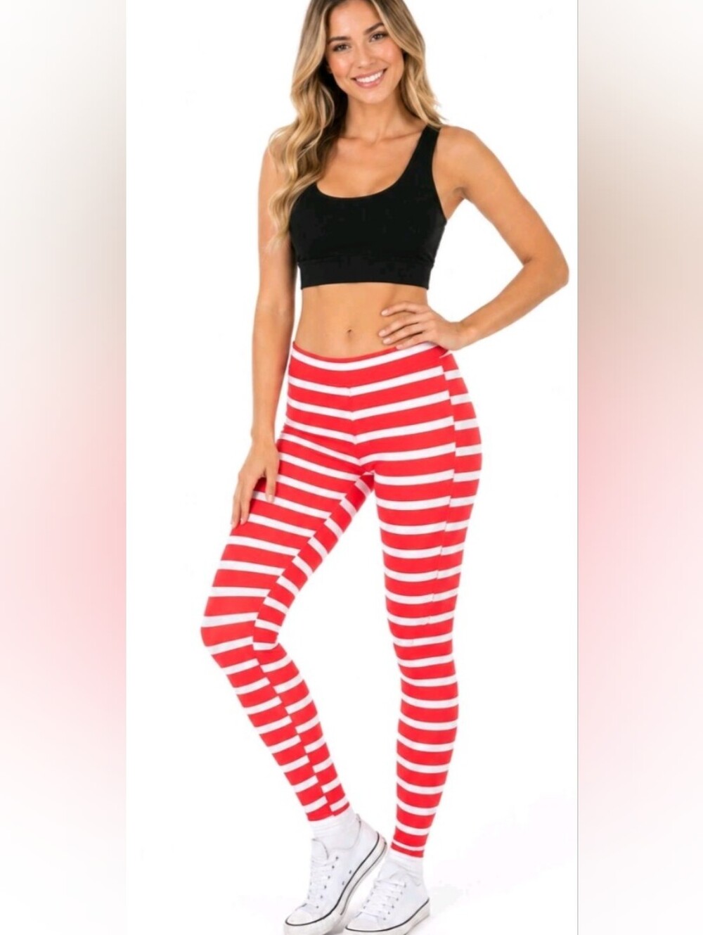 NWT Tipsy Elves Women's Red and White Striped Leggings Size Medium